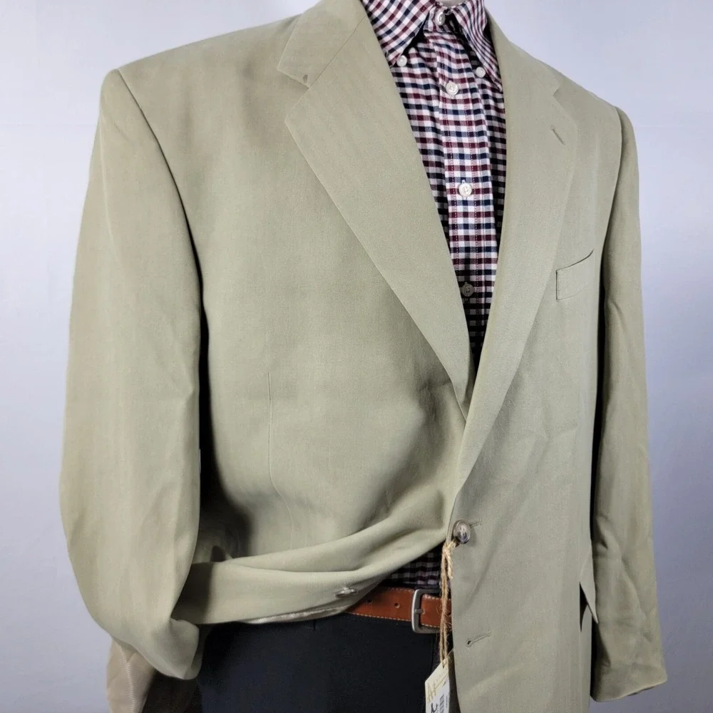 Boca Classics Island Wear Men's Sport Coat Two Button Beige Herringbone Silk 48L